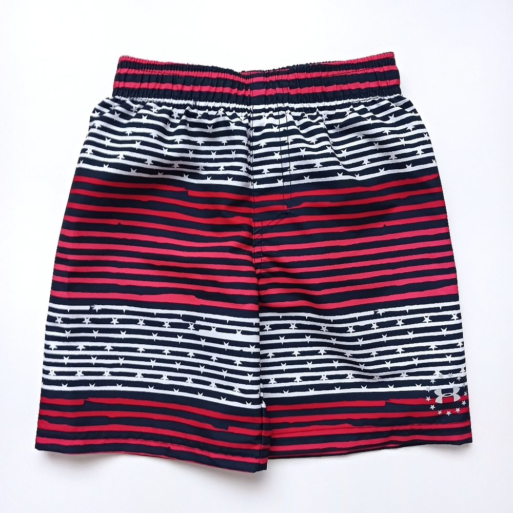 Under Armour Striped Star Print Swim Trunks Swimwear Boys 4T Red White
